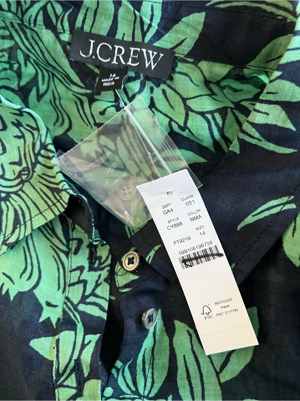 NWT Tall Cerise Shirt-Dress in Pineapple-Print Ramie 14 - Picture 11 of 12